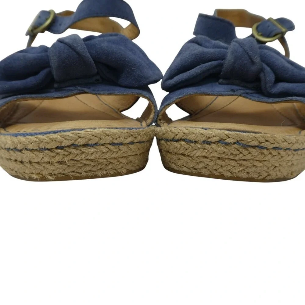 Born Monticello Wedge Sandals Womens 8 Blue Suede Bow‎ Espadrille